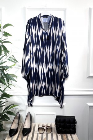 Ahenk Bağcıklı Pamuk Viskon Tunik -Lacivert Şimşek