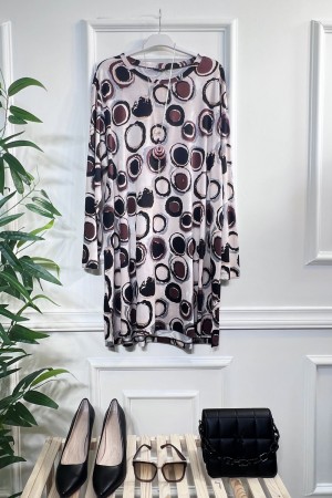 Kıvılcım Full Likralı Penye Viskon Tunik -Bej Kahve Halka