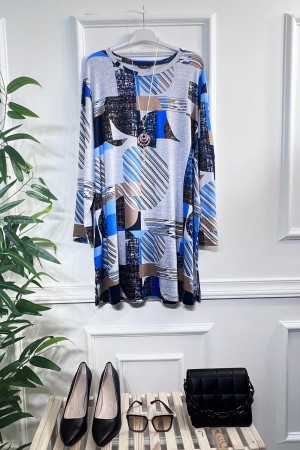 Kıvılcım Full Likralı Penye Viskon Tunik -Açık Kot Desen