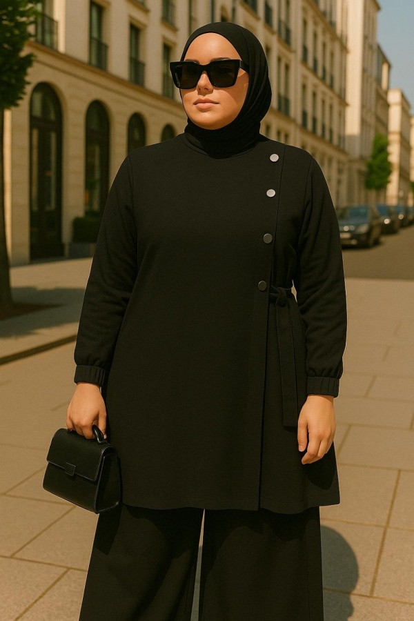 Kruvaze Yandan Bağlamalı Ayrobin Takım - Siyah 