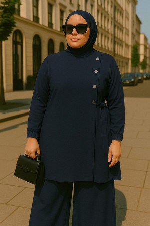 Kruvaze Yandan Bağlamalı Ayrobin Takım - Lacivert Kruvaze Yandan Bağlamalı Ayrobin Takım - Lacivert