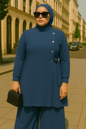 Kruvaze Yandan Bağlamalı Ayrobin Takım - İndigo Kruvaze Yandan Bağlamalı Ayrobin Takım - İndigo