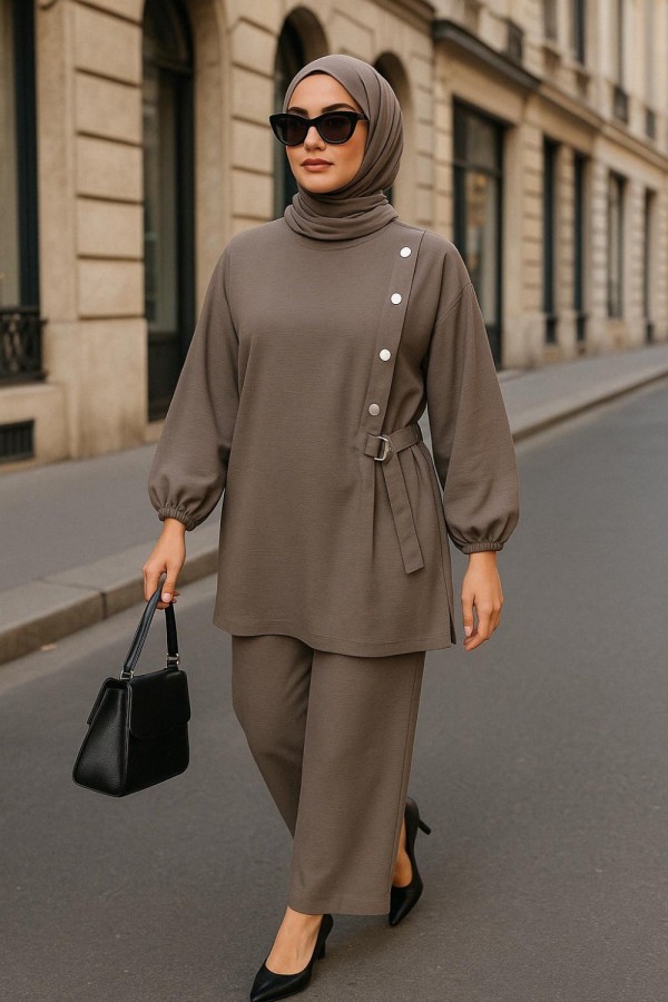 Kruvaze Yandan Bağlamalı Ayrobin Takım - Vizon