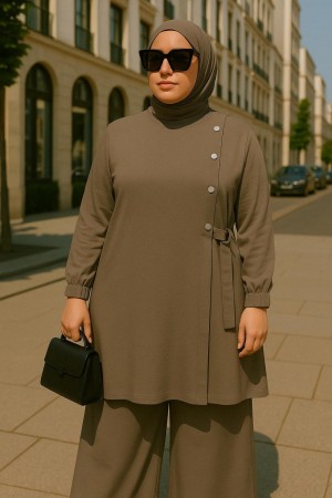 Kruvaze Yandan Bağlamalı Ayrobin Takım - Vizon Kruvaze Yandan Bağlamalı Ayrobin Takım - Vizon