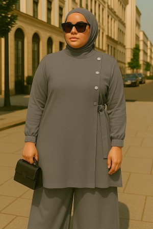 Kruvaze Yandan Bağlamalı Ayrobin Takım - Gri Kruvaze Yandan Bağlamalı Ayrobin Takım - Gri