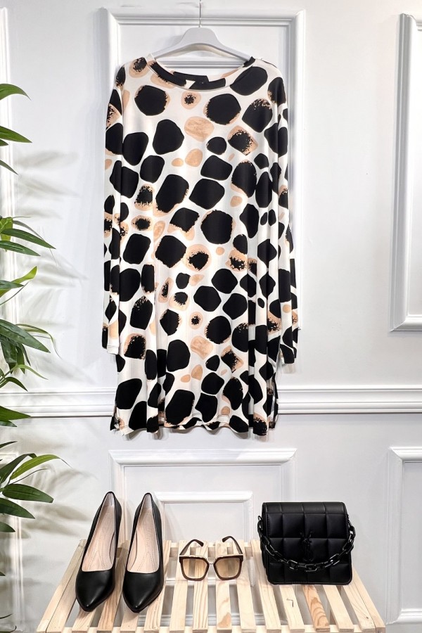 Kıvılcım Full Likralı Penye Viskon Tunik -Ekru Dalmaçya