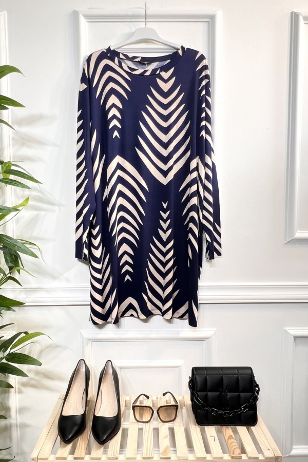 Kıvılcım Full Likralı Penye Viskon Tunik -Lacivert Çam