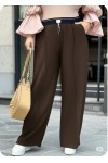 Fashion Zincirli Beli Lastikli Bol Paça Pantolon -Kahverengi