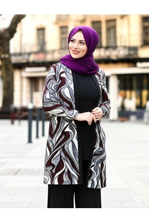 Kumru Pamuk Penye Viskon Üçlü Takım-Bordo Gri  Akarsu