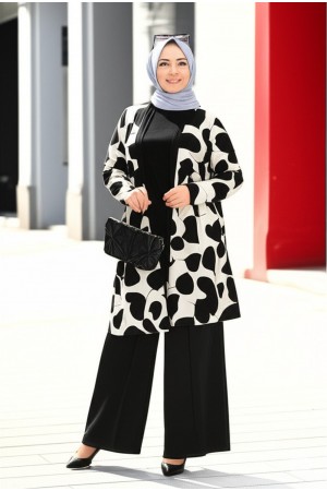 Kumru Pamuk Penye Viskon Üçlü Takım-Taş Siyah Balon Kumru Pamuk Penye Viskon Üçlü Takım-Taş Siyah Balon