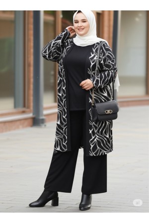 Kumru Pamuk Penye Viskon Üçlü Takım-Siyah Simli Dal Kumru Pamuk Penye Viskon Üçlü Takım-Siyah Simli Dal