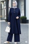 Duru Düğme Detaylı  Yakalı Ayrobin Takım -Lacivert