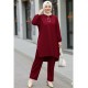 Duru Düğme Detaylı  Yakalı Ayrobin Takım -Bordo