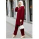 Duru Düğme Detaylı  Yakalı Ayrobin Takım -Bordo