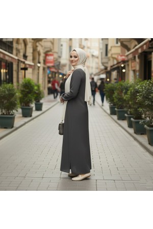 Dünya Kare Metal Düğmeli Yakalı Ferace - Gri