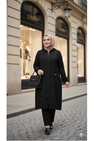 Yonca Düğmeli Cep Detaylı Ayrobin Kap-Siyah 