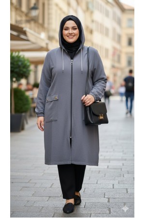 Yonca Düğmeli Cep Detaylı Ayrobin Kap-Gri