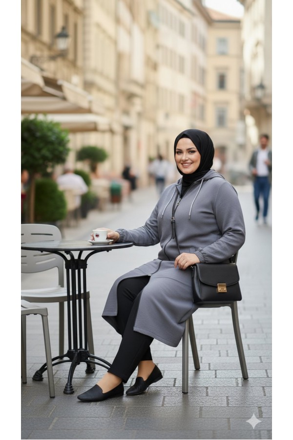 Yonca Düğmeli Cep Detaylı Ayrobin Kap-Gri