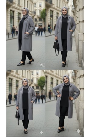 Yonca Düğmeli Cep Detaylı Ayrobin Kap-Gri