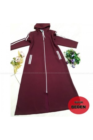 Büyük Beden Kapşonlu Şerit Detaylı Kap Bordo Büyük Beden Kapşonlu Şerit Detaylı Kap Bordo