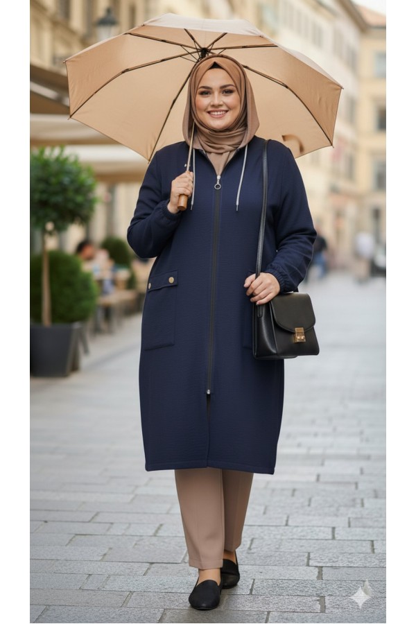 Yonca Düğmeli Cep Detaylı Ayrobin Kap - Lacivert 