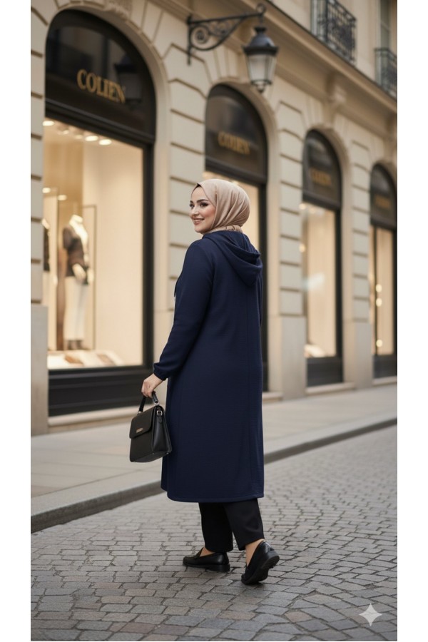 Yonca Düğmeli Cep Detaylı Ayrobin Kap - Lacivert 