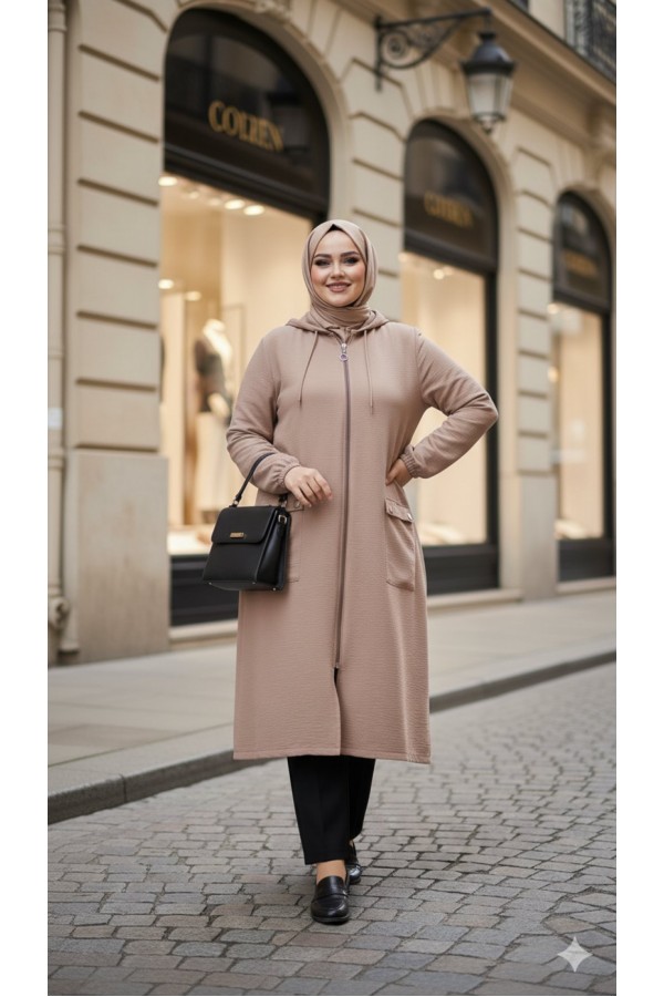 Yonca Düğmeli Cep Detaylı Ayrobin Kap - Vizon