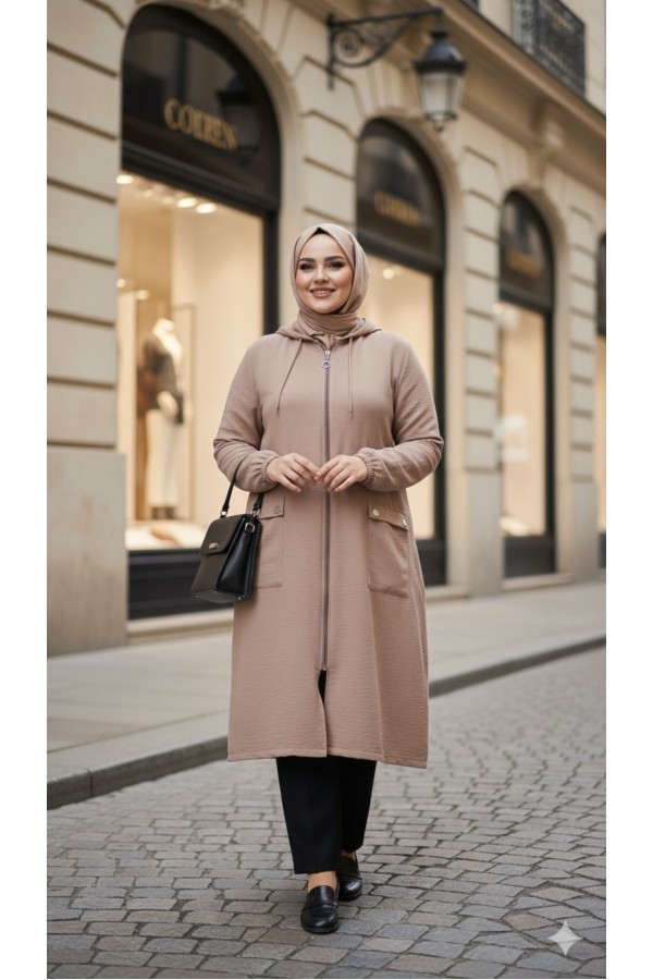 Yonca Düğmeli Cep Detaylı Ayrobin Kap - Vizon