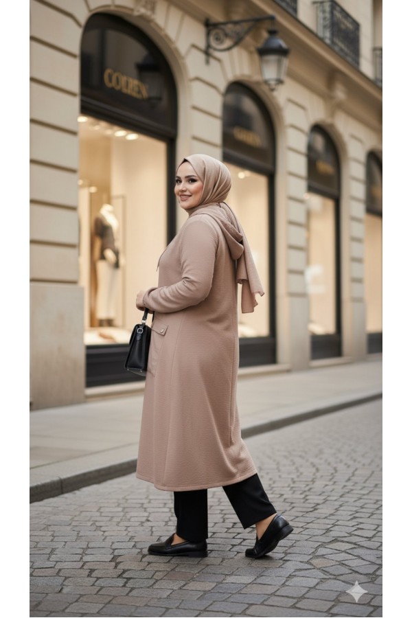 Yonca Düğmeli Cep Detaylı Ayrobin Kap - Vizon