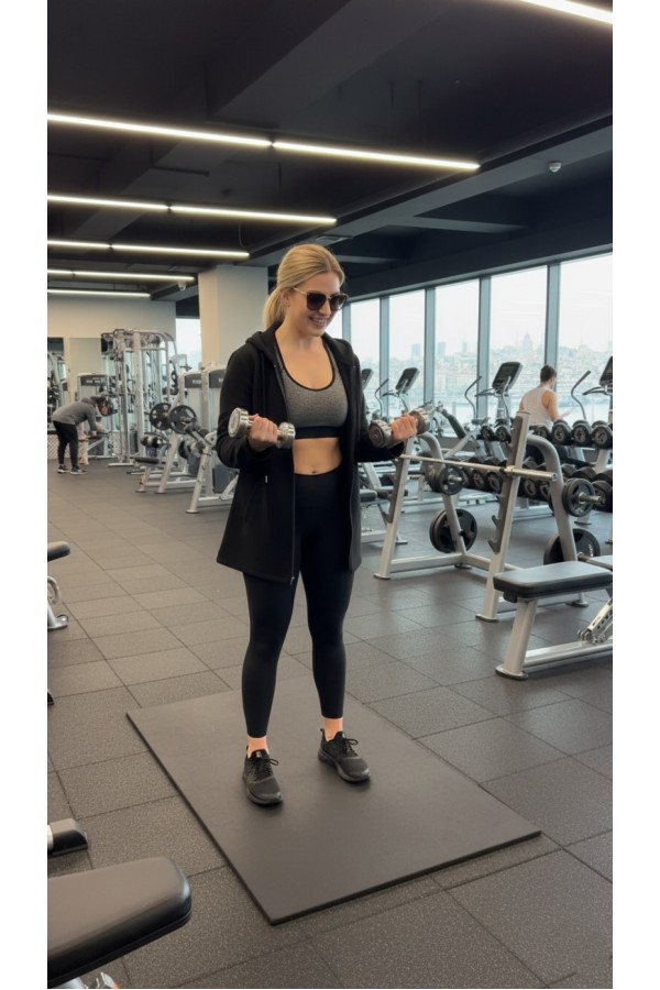 Parla Kapüşonlu Fermuarlı Kısa Polar Ceket-Siyah 