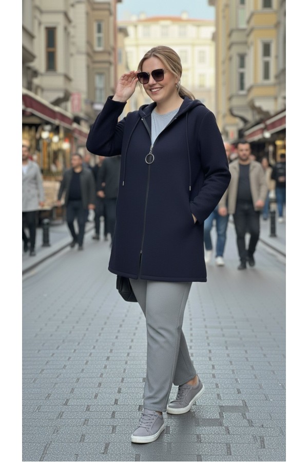 Parla Kapüşonlu Fermuarlı Kısa Polar Ceket- Lacivert Parla Kapüşonlu Fermuarlı Kısa Polar Ceket- Lacivert