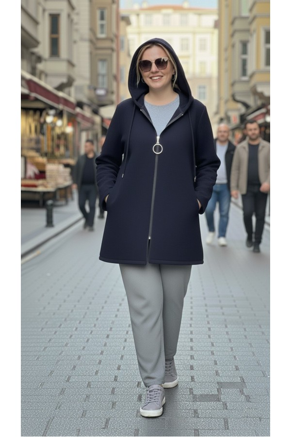 Parla Kapüşonlu Fermuarlı Kısa Polar Ceket- Lacivert Parla Kapüşonlu Fermuarlı Kısa Polar Ceket- Lacivert