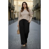 Elmas Beli Lastikli Bol Paça Pantolon- Siyah