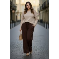 Elmas Beli Lastikli Bol Paça Pantolon- Kahverengi