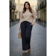 Elmas Beli Lastikli Bol Paça Pantolon- Lacivert Elmas Beli Lastikli Bol Paça Pantolon- Lacivert