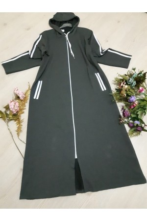 Büyük Beden Kapşonlu Şerit Detaylı Kap Antrasit Büyük Beden Kapşonlu Şerit Detaylı Kap Antrasit