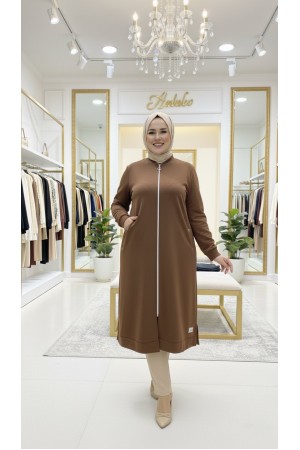 Kumsal İki İplik Kuşgözü Detaylı Kap - Kahverengi