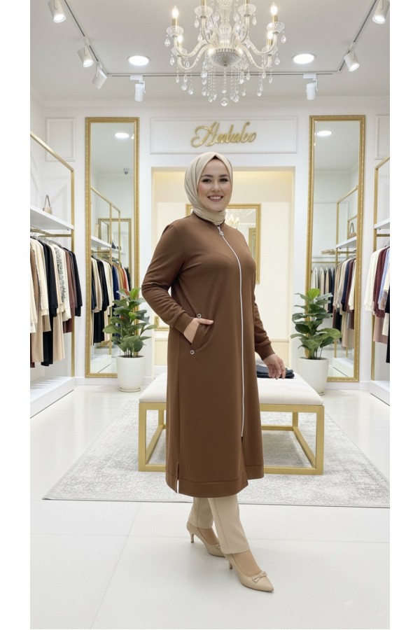 Kumsal İki İplik Kuşgözü Detaylı Kap - Kahverengi