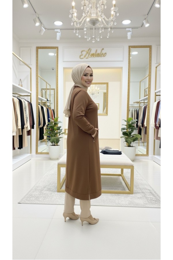 Kumsal İki İplik Kuşgözü Detaylı Kap - Kahverengi