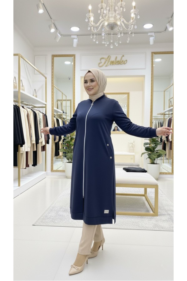 Kumsal İki İplik Kuşgözü Detaylı Kap - Lacivert