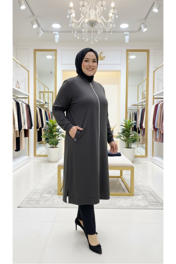 Kumsal İki İplik Kuşgözü Detaylı Kap - Antrasit