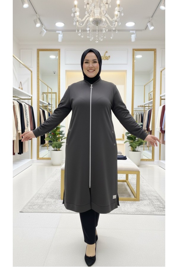 Kumsal İki İplik Kuşgözü Detaylı Kap - Antrasit