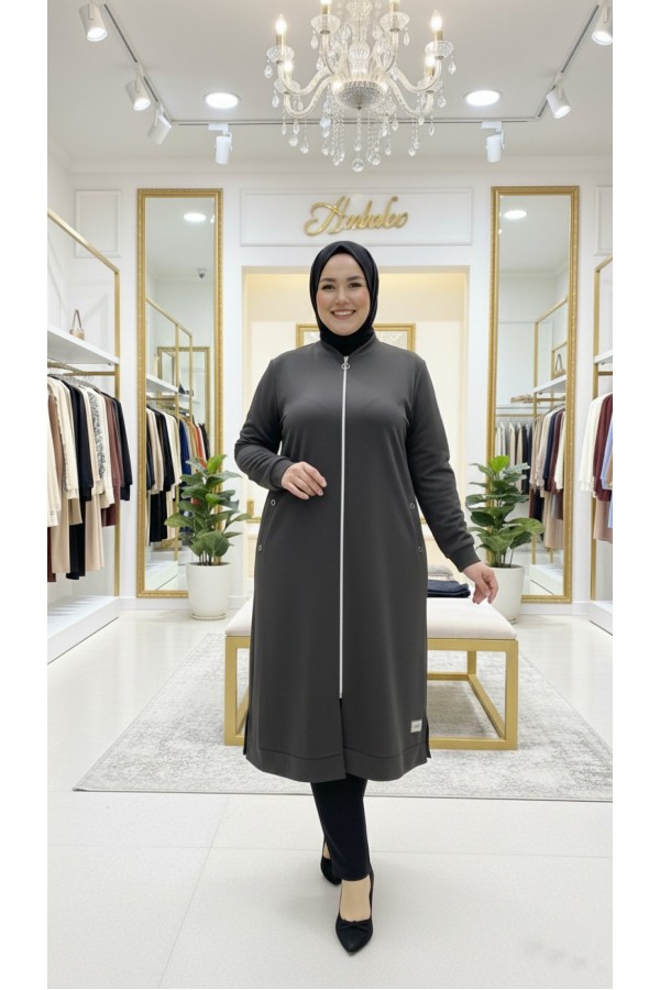 Kumsal İki İplik Kuşgözü Detaylı Kap - Antrasit