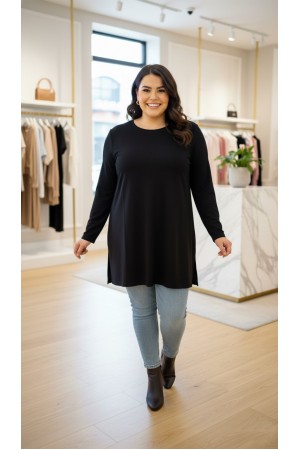 Ahu Oyşo İki İplik Penye Tunik - Siyah 