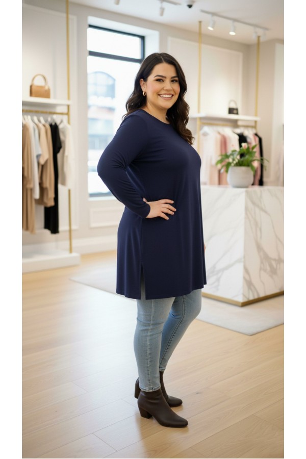 Ahu Oyşo İki İplik Penye Tunik - Lacivert