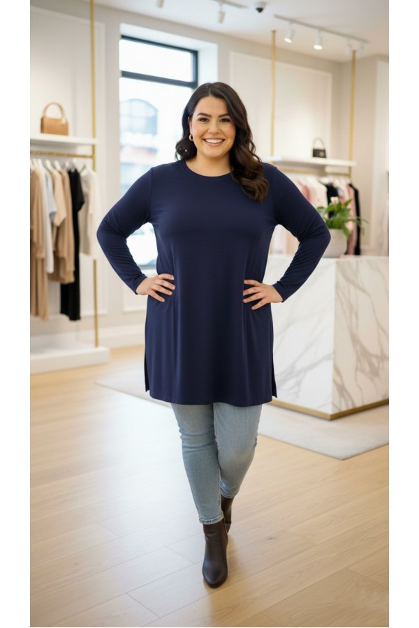 Ahu Oyşo İki İplik Penye Tunik - Lacivert