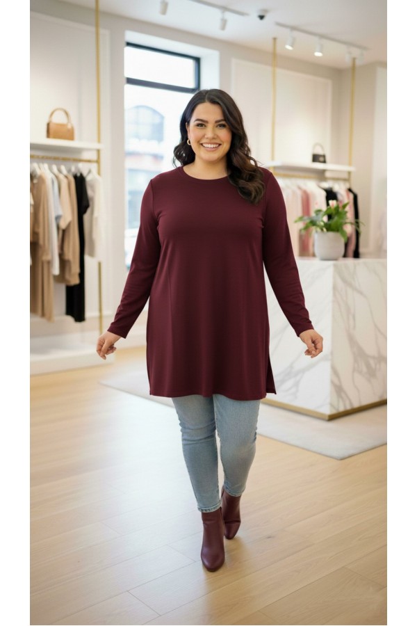 Ahu Oyşo İki İplik Penye Tunik - Mürdüm Ahu Oyşo İki İplik Penye Tunik - Mürdüm