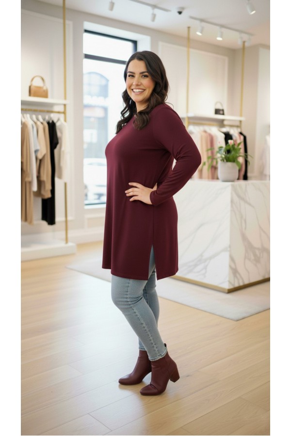 Ahu Oyşo İki İplik Penye Tunik - Mürdüm Ahu Oyşo İki İplik Penye Tunik - Mürdüm