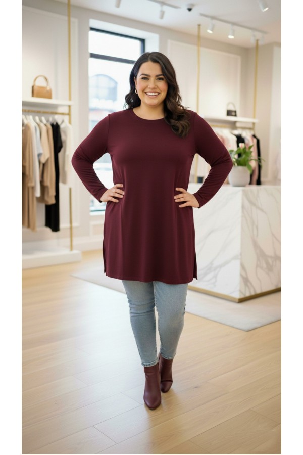 Ahu Oyşo İki İplik Penye Tunik - Mürdüm Ahu Oyşo İki İplik Penye Tunik - Mürdüm