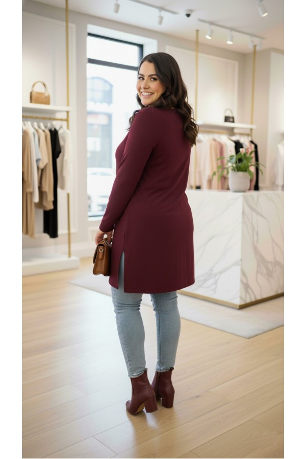 Ahu Oyşo İki İplik Penye Tunik - Mürdüm Ahu Oyşo İki İplik Penye Tunik - Mürdüm